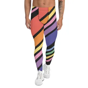 Diagonal Striped Rainbow Men's Leggings, Colorful Best Compression Tights For Men - Made in USA/EU/MX