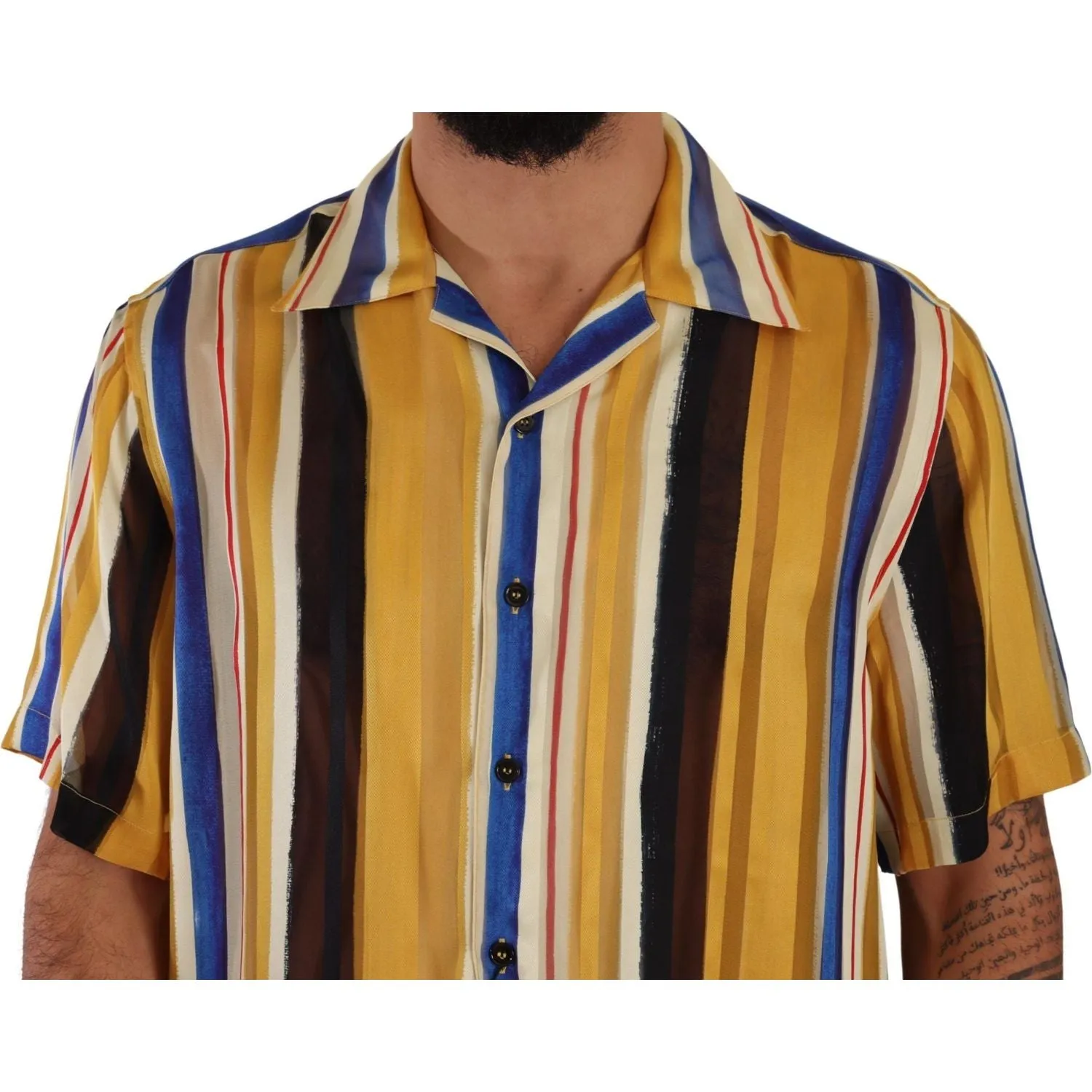 Dolce & Gabbana Yellow Striped Silk-Blend Men's Shirt