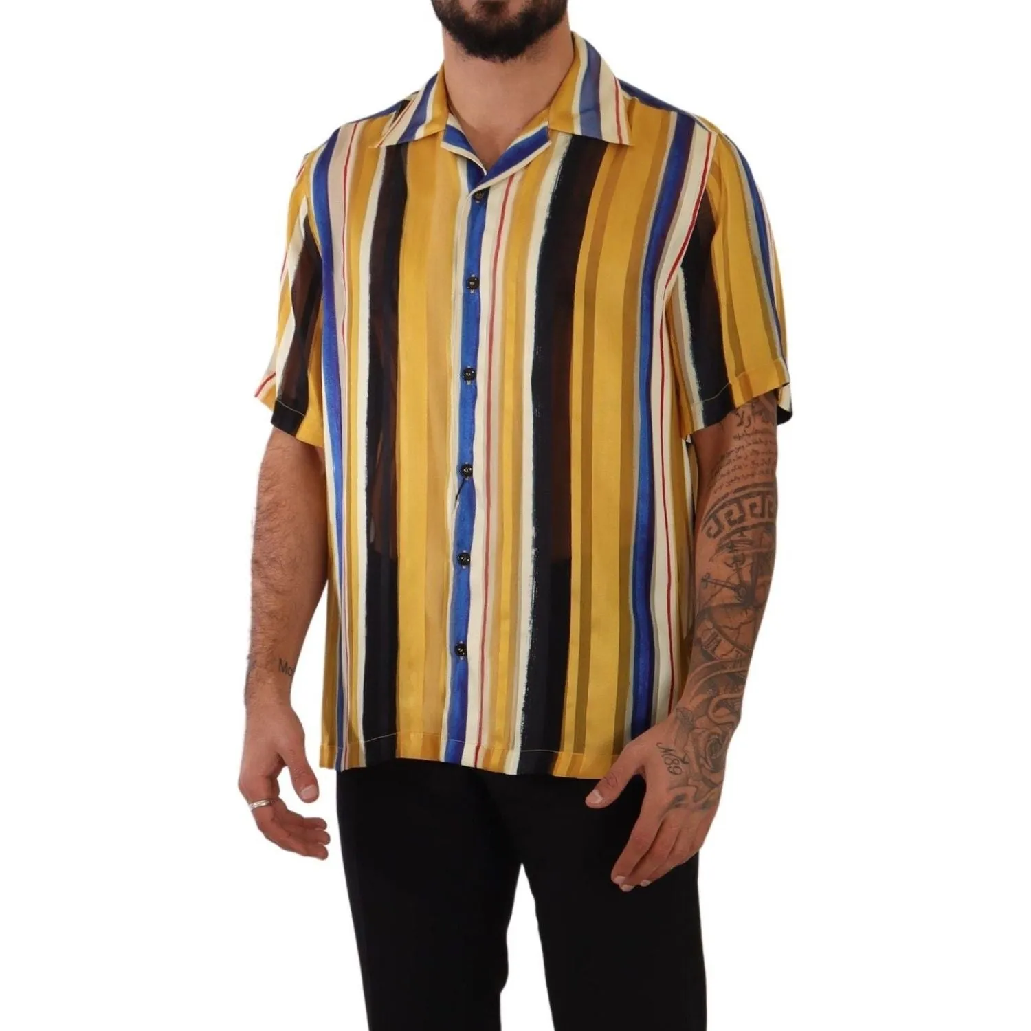 Dolce & Gabbana Yellow Striped Silk-Blend Men's Shirt