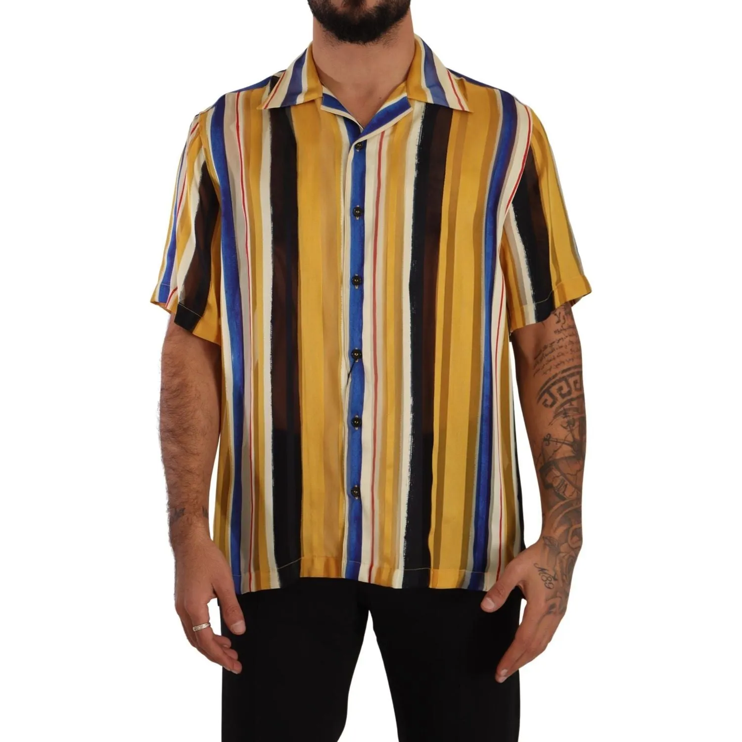 Dolce & Gabbana Yellow Striped Silk-Blend Men's Shirt