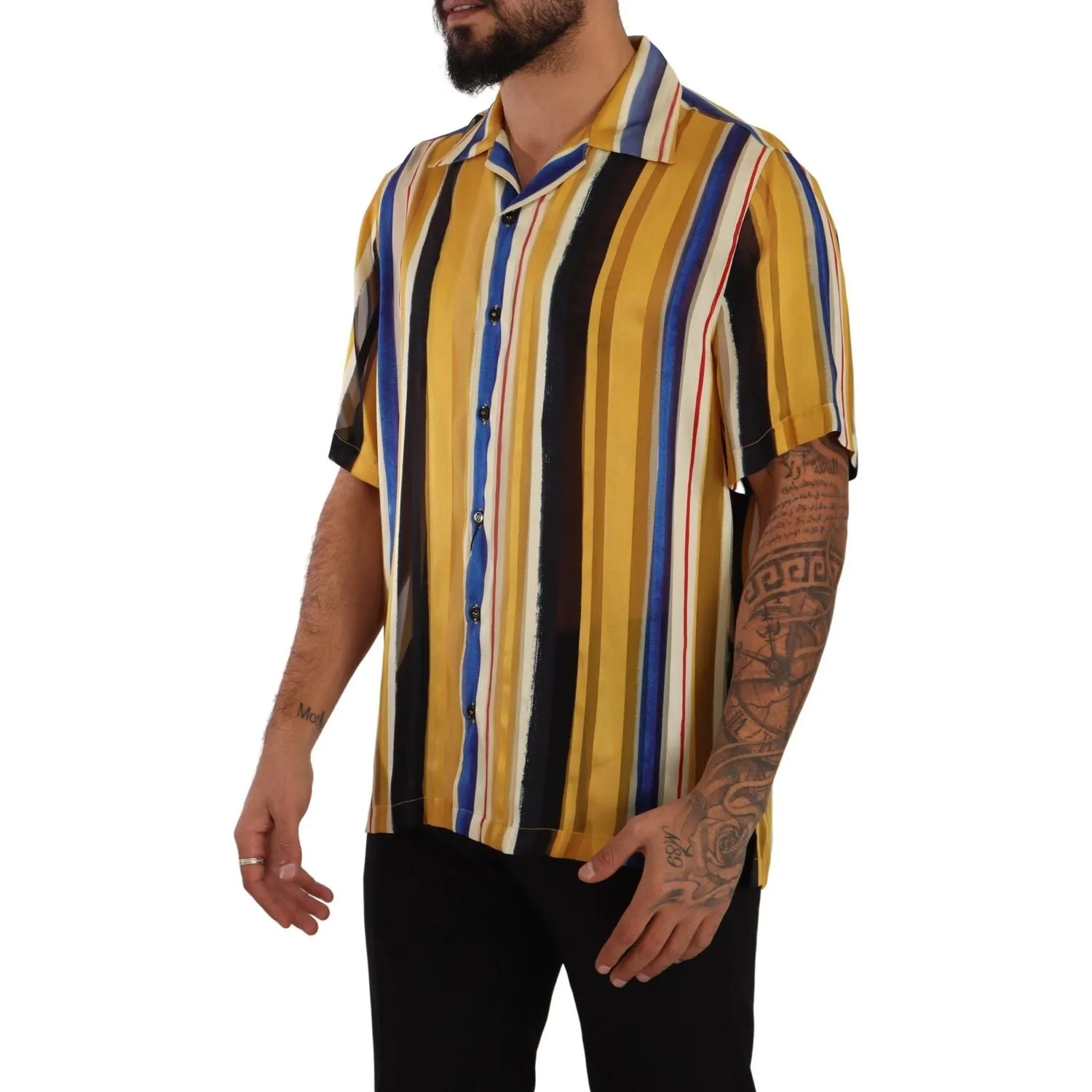 Dolce & Gabbana Yellow Striped Silk-Blend Men's Shirt