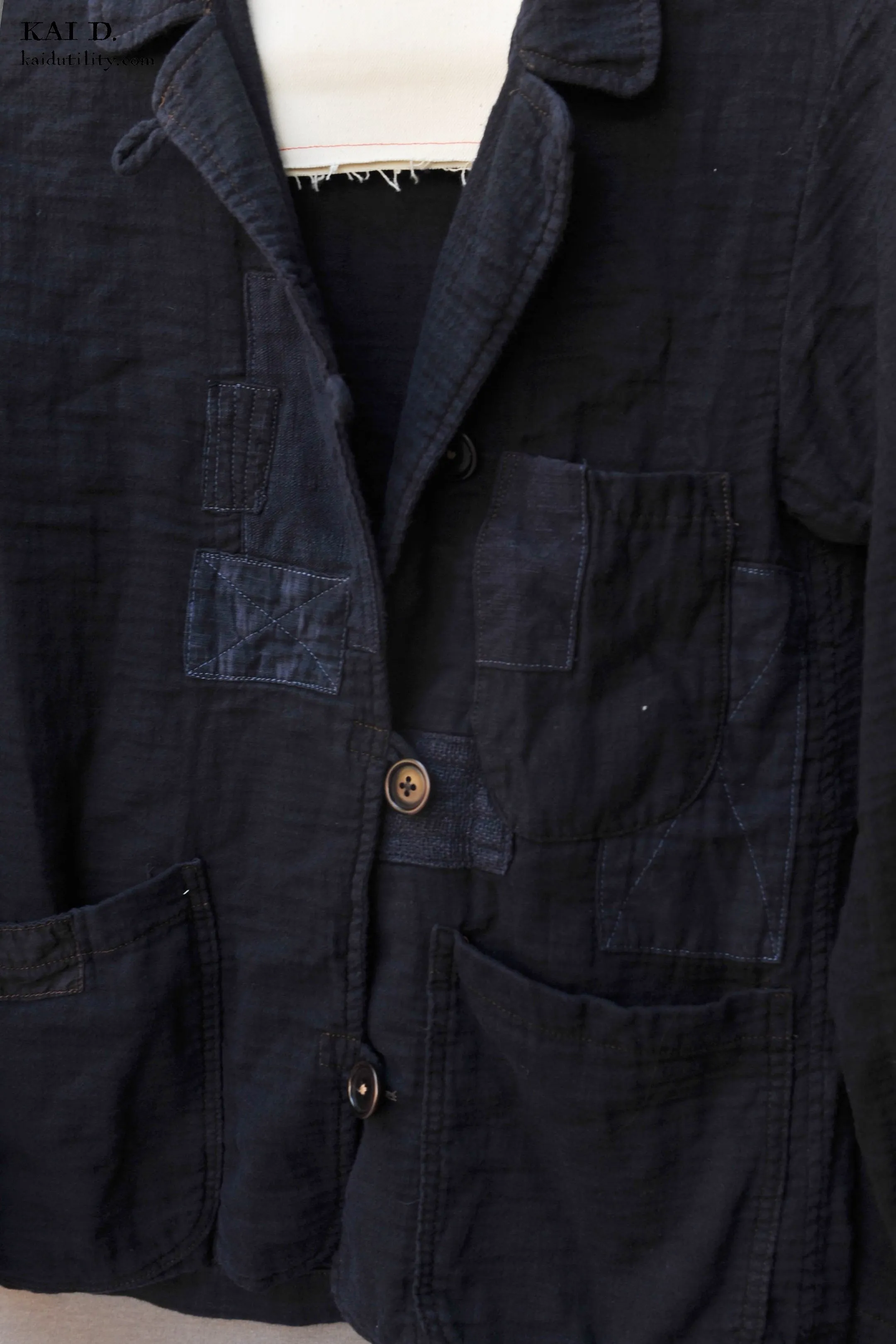 Double Gauze Cotton Boro  Mead Jacket - Dark Indigo- S