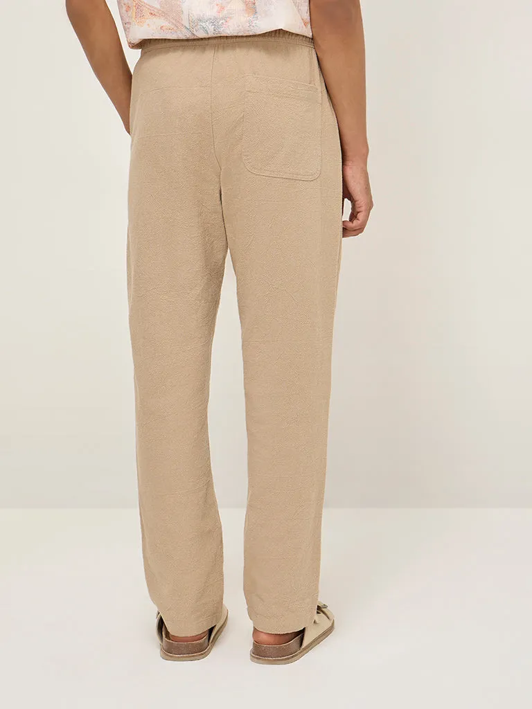 ETA Dark Beige Textured Relaxed-Fit Mid-Rise Cotton Chinos