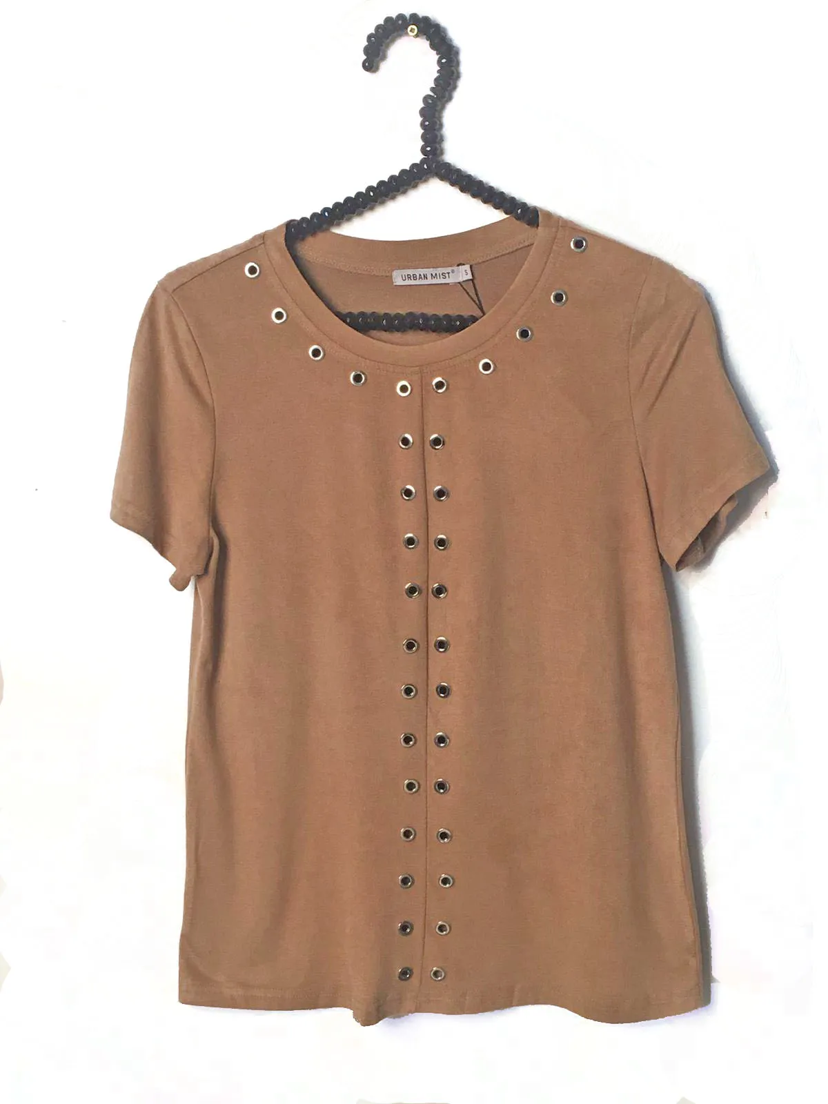 Faux Suede T-Shirt With Eyelet Detail