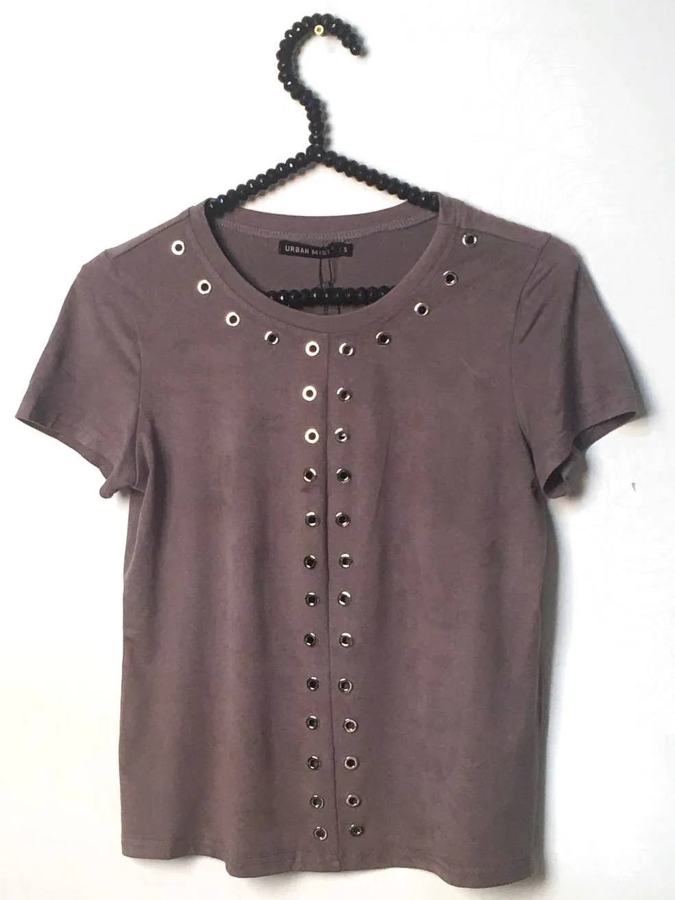 Faux Suede T-Shirt With Eyelet Detail