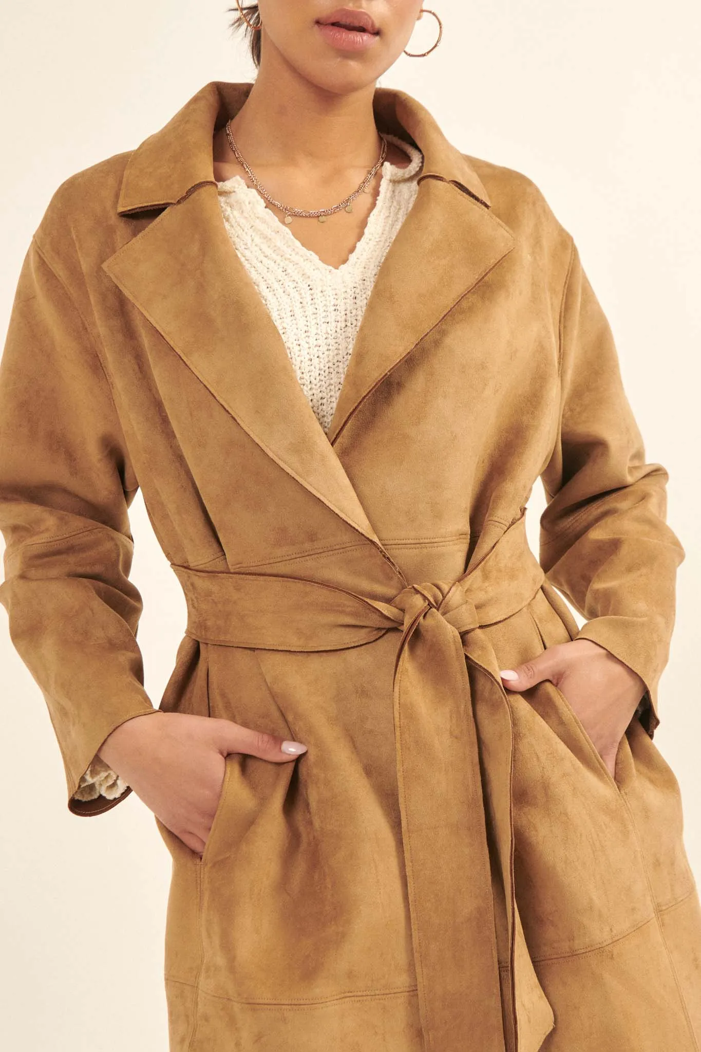 Foreign Affair Vegan Suede Belted Trench Coat