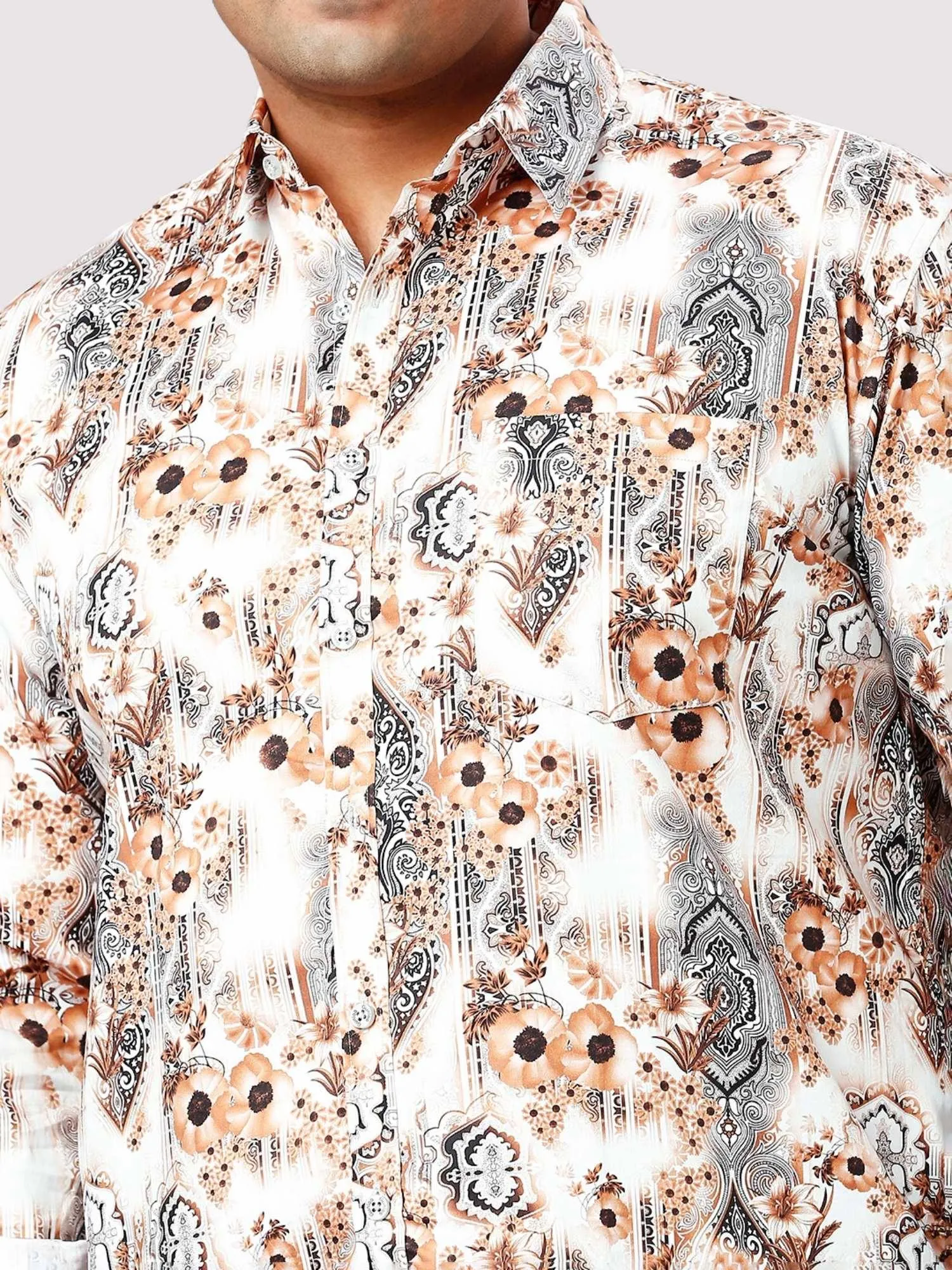 French Beige Digital Printed Full Sleeve Shirt Men's Plus Size