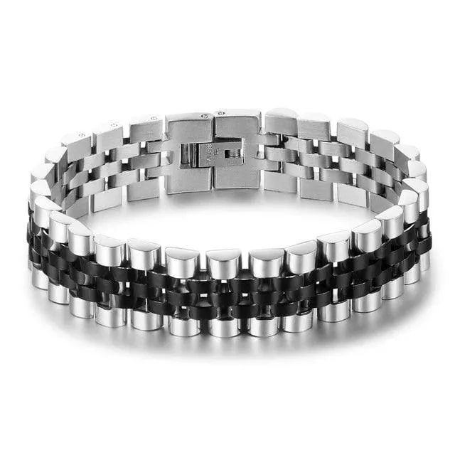 Gold Stainless Steel Bracelet Luxurious Mens Wristband- Black Gun Plated Chain