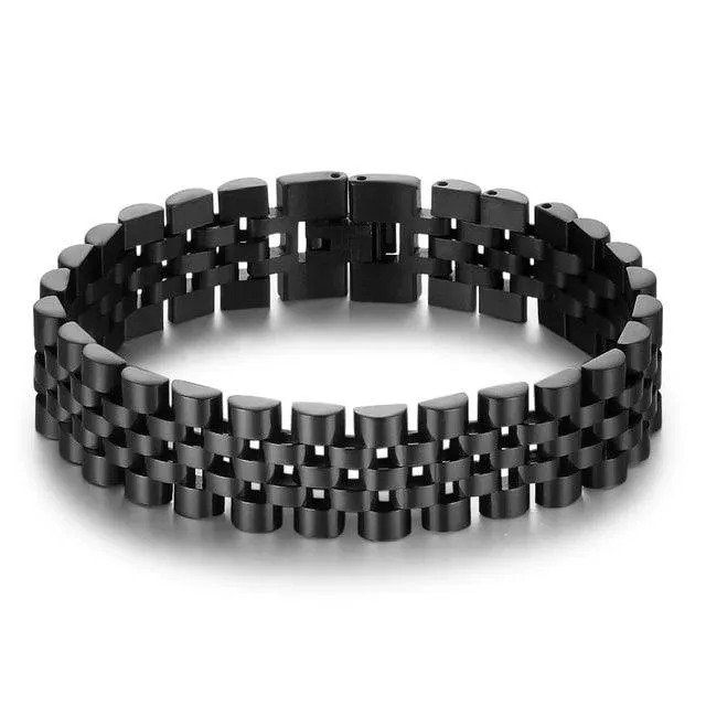 Gold Stainless Steel Bracelet Luxurious Mens Wristband- Black Gun Plated Chain