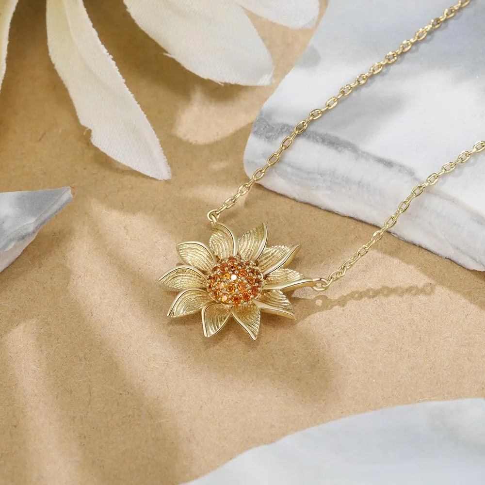 Gold Sunflower Necklace for Women - Zirconia Necklaces for Ladies - Sunflower Necklaces for Women - Gold Necklaces for Girls