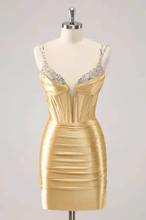 Golden Corset Bodycon Mini Dress with Sequins