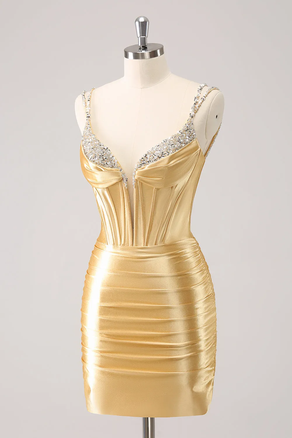 Golden Corset Bodycon Mini Dress with Sequins