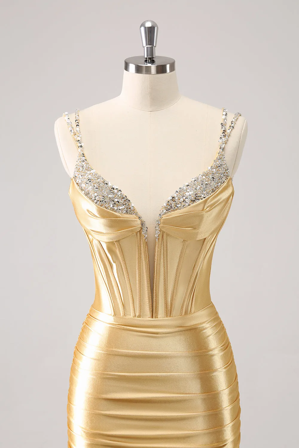 Golden Corset Bodycon Mini Dress with Sequins