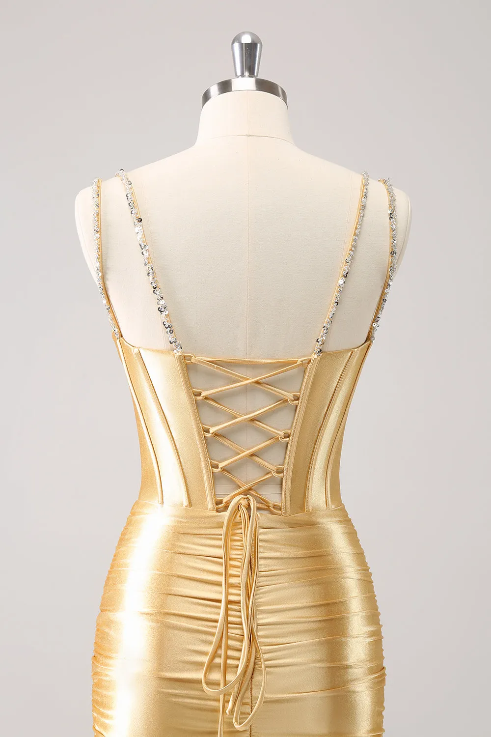 Golden Corset Bodycon Mini Dress with Sequins