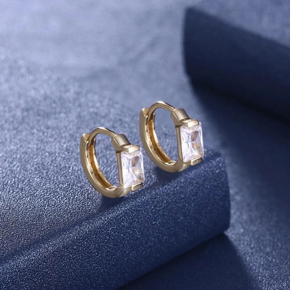 Golden Hoop Earrings for Women- CZ Square Stone Earrings for Women- Party Accessories for Women