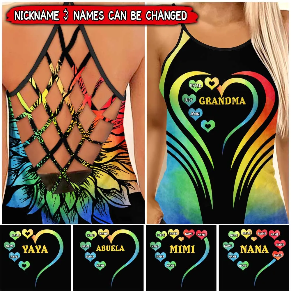 Grandma Mom Heart Personalized Cross Tank Top, Summer Day Shirt