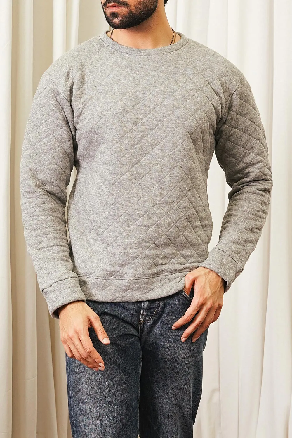 Grey Diamond Knit Sweat Shirt