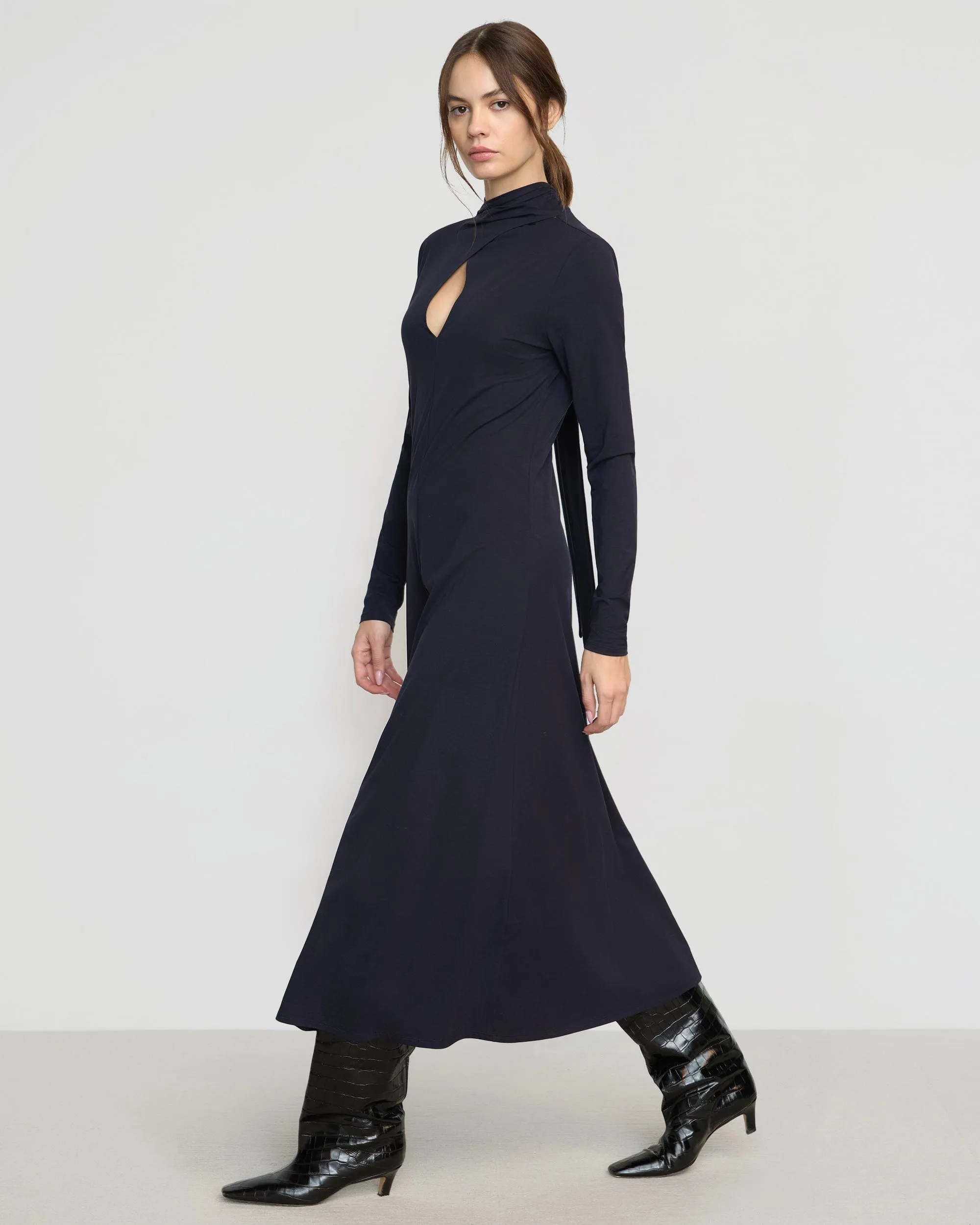 Helena Scarf-Neck Jersey Dress