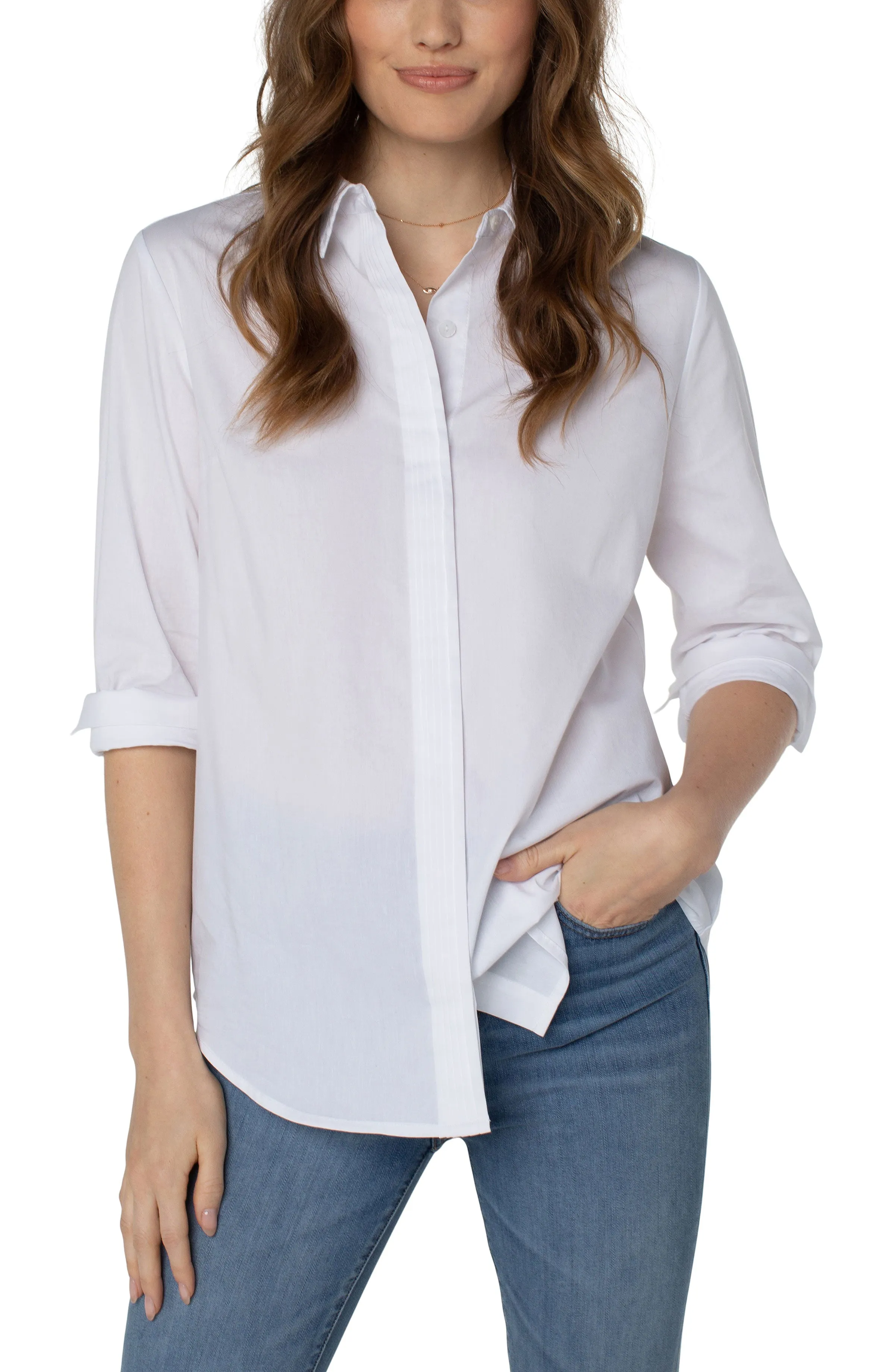 HIDDEN PLACKET SHIRT WITH PINTUCKS