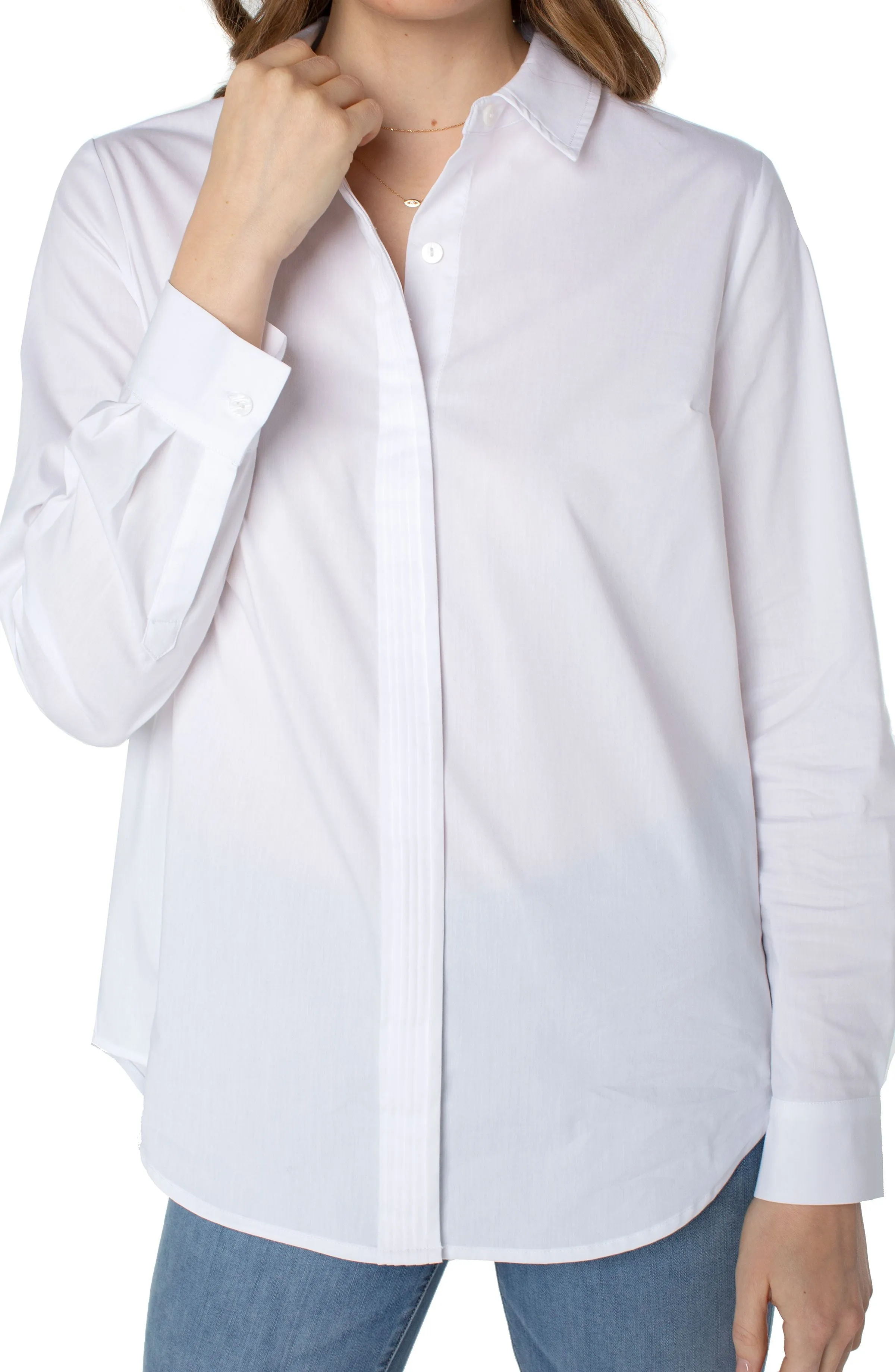 HIDDEN PLACKET SHIRT WITH PINTUCKS