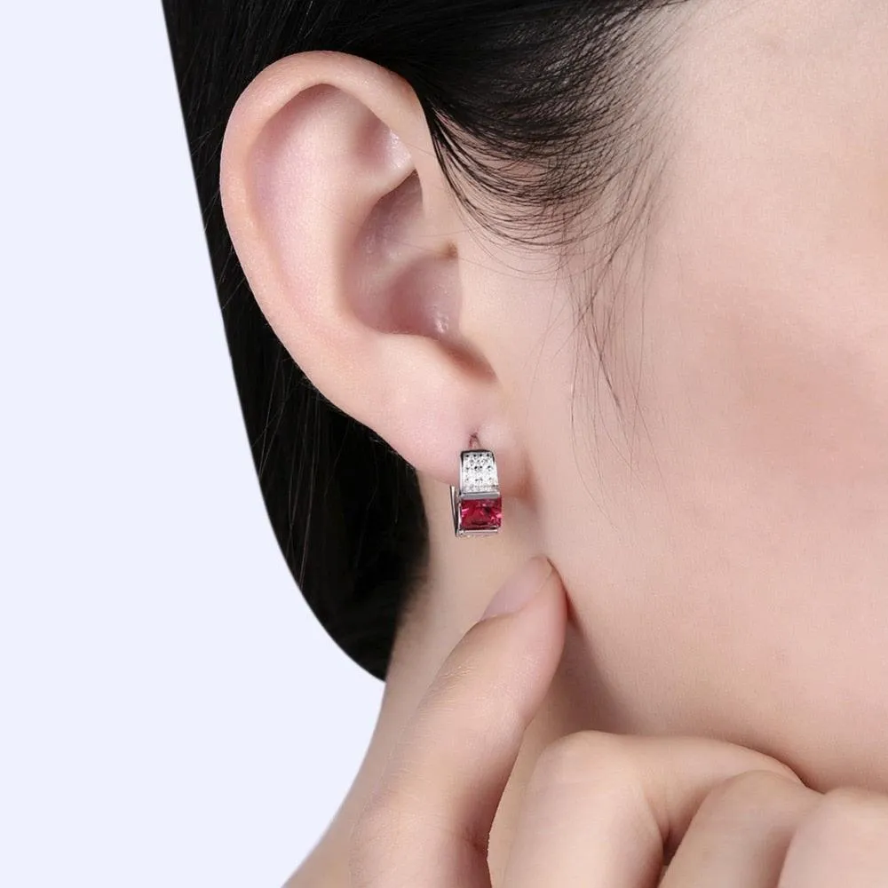 Hoop Earrings for Women- Red Zirconia Stone Stud Earrings for Women- Stylish Accessories for Women- Stud Earrings for Women- Party Accessories for Women