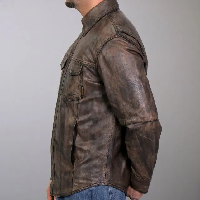 Hot Leathers LCS1004 Men's Distressed Brown Leather Fashion Shirt with