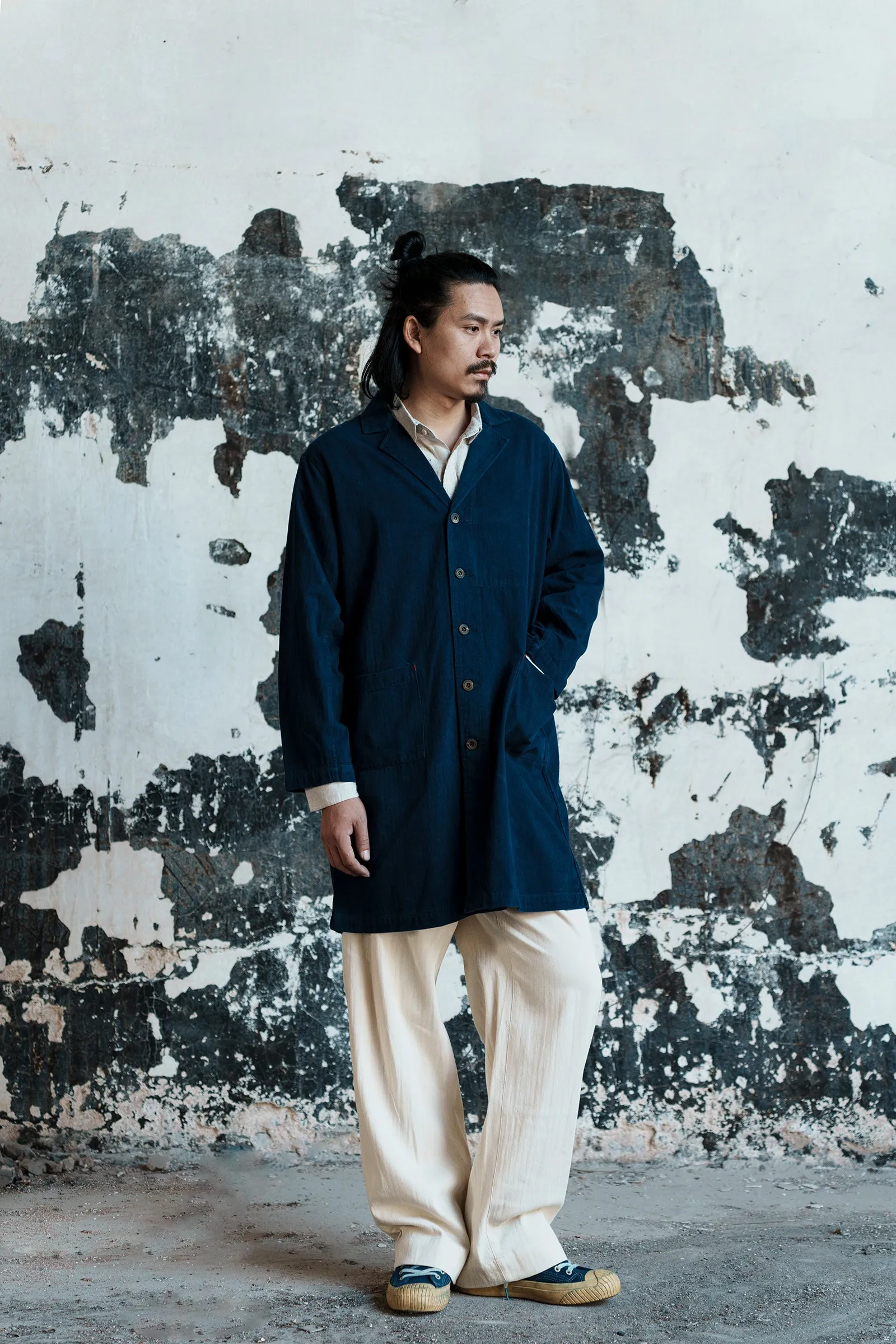 Indigo Long Suit Trench Coat Blue Dyed Jacket