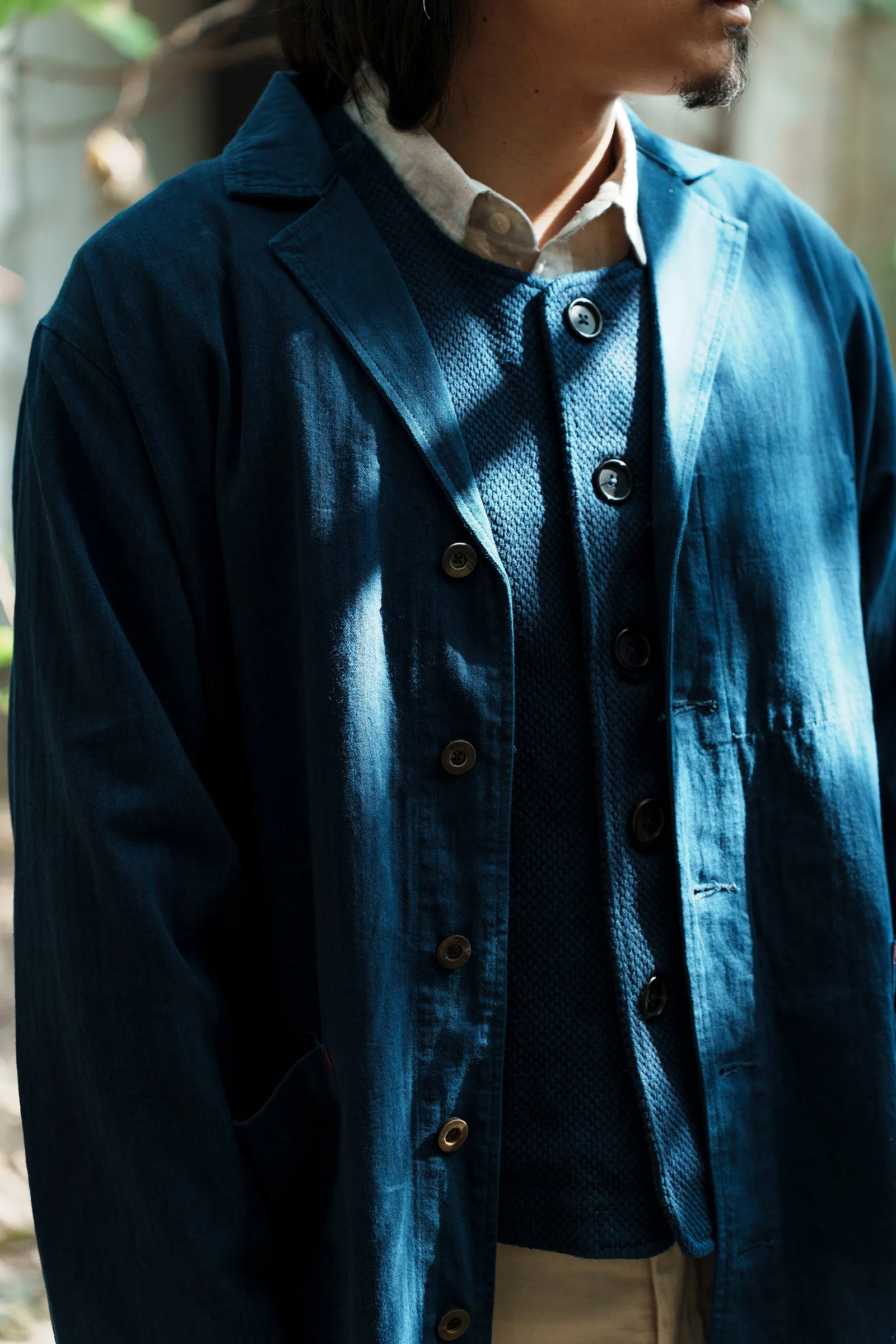 Indigo Long Suit Trench Coat Blue Dyed Jacket