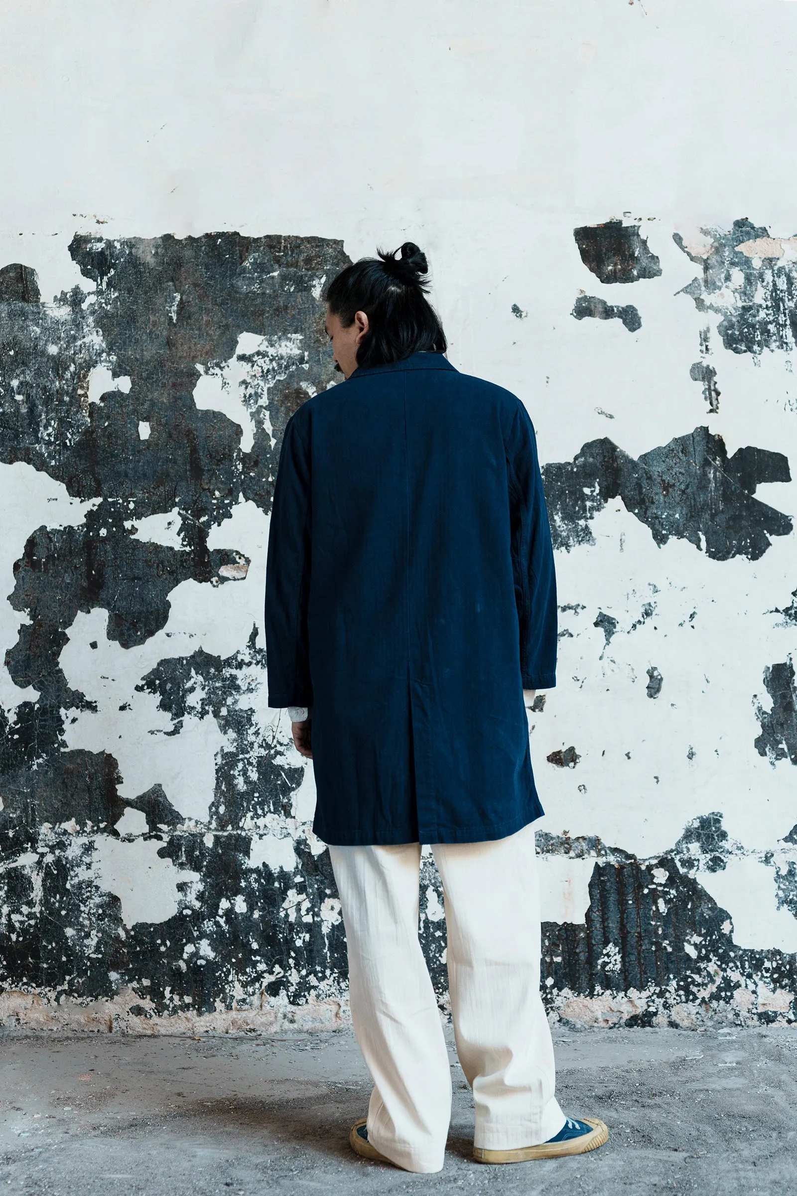 Indigo Long Suit Trench Coat Blue Dyed Jacket