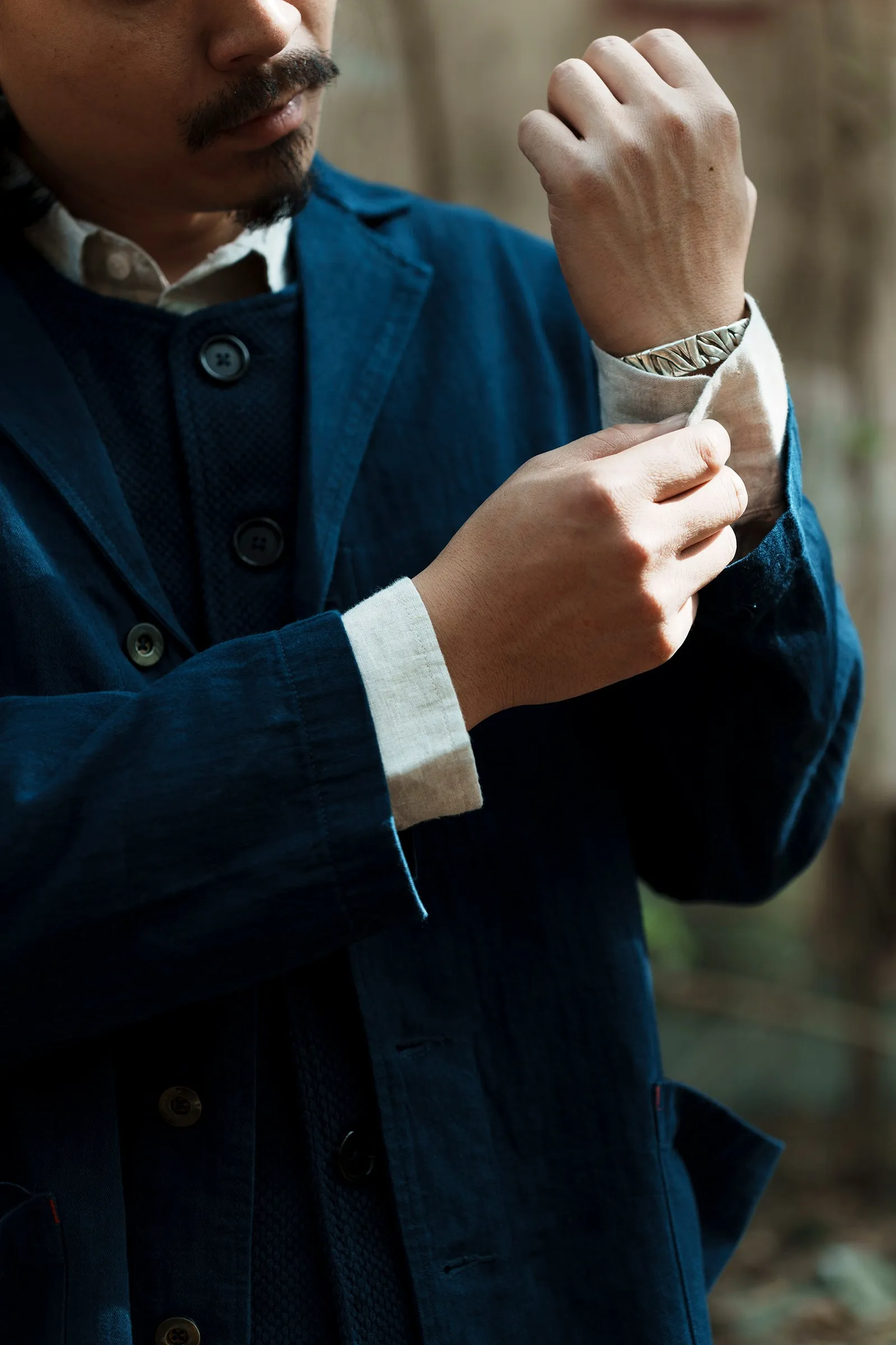 Indigo Long Suit Trench Coat Blue Dyed Jacket