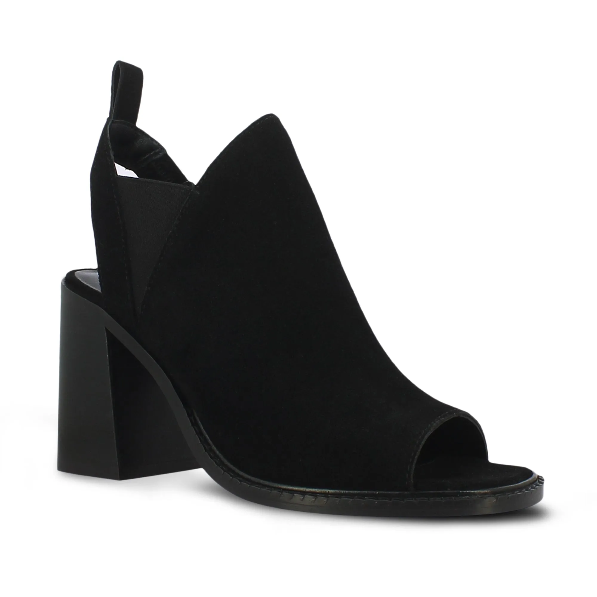 Inez Black Suede Leather Block Heel Mules