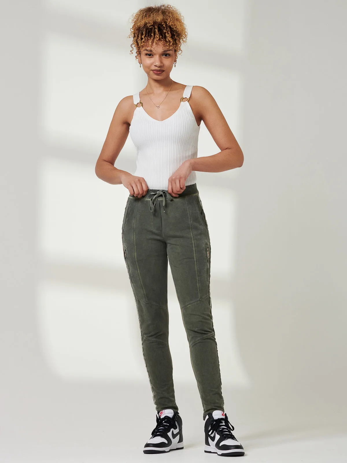 Joggers With Silver Stripe Detail, Khaki