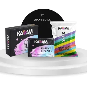 Kadam Pakka Rang Fabric Dye Colour | 25g Pack | Includes DyFix Color Fixer | Permanent Fabric Dyes for Old Faded Jeans and Clothes (Jeans Black)