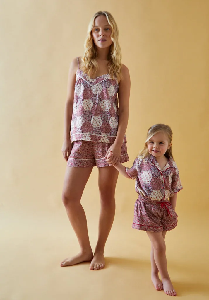 Keira Short Sleeve Aster Patchwork Print Pyjama Set In Pink