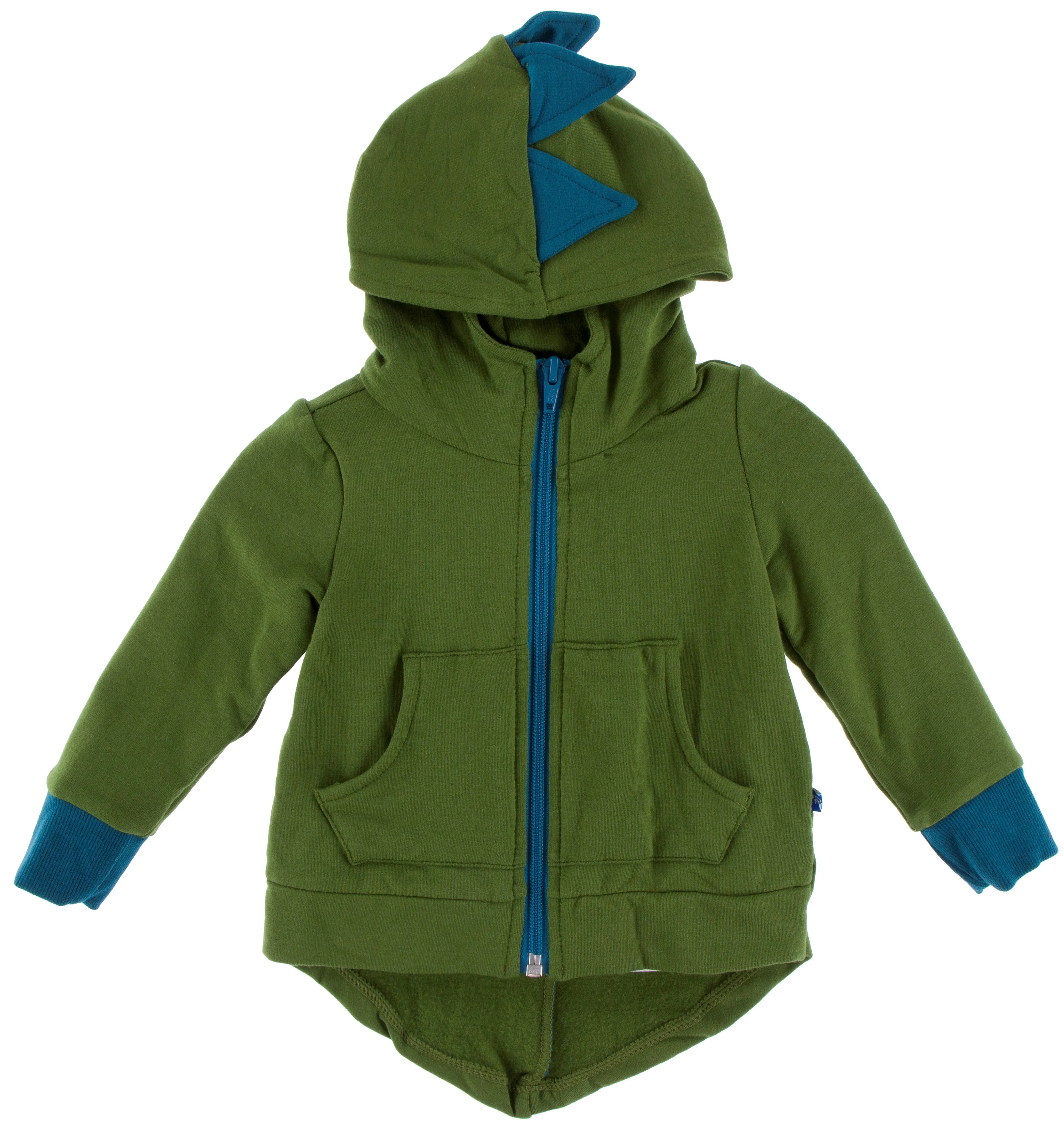 KicKee Pants Fleece Dino Hooded Jacket-Moss with Heritage Blue