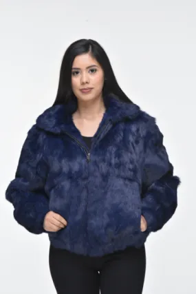 Ladies Rabbit Hooded Bomber Jacket - Navy