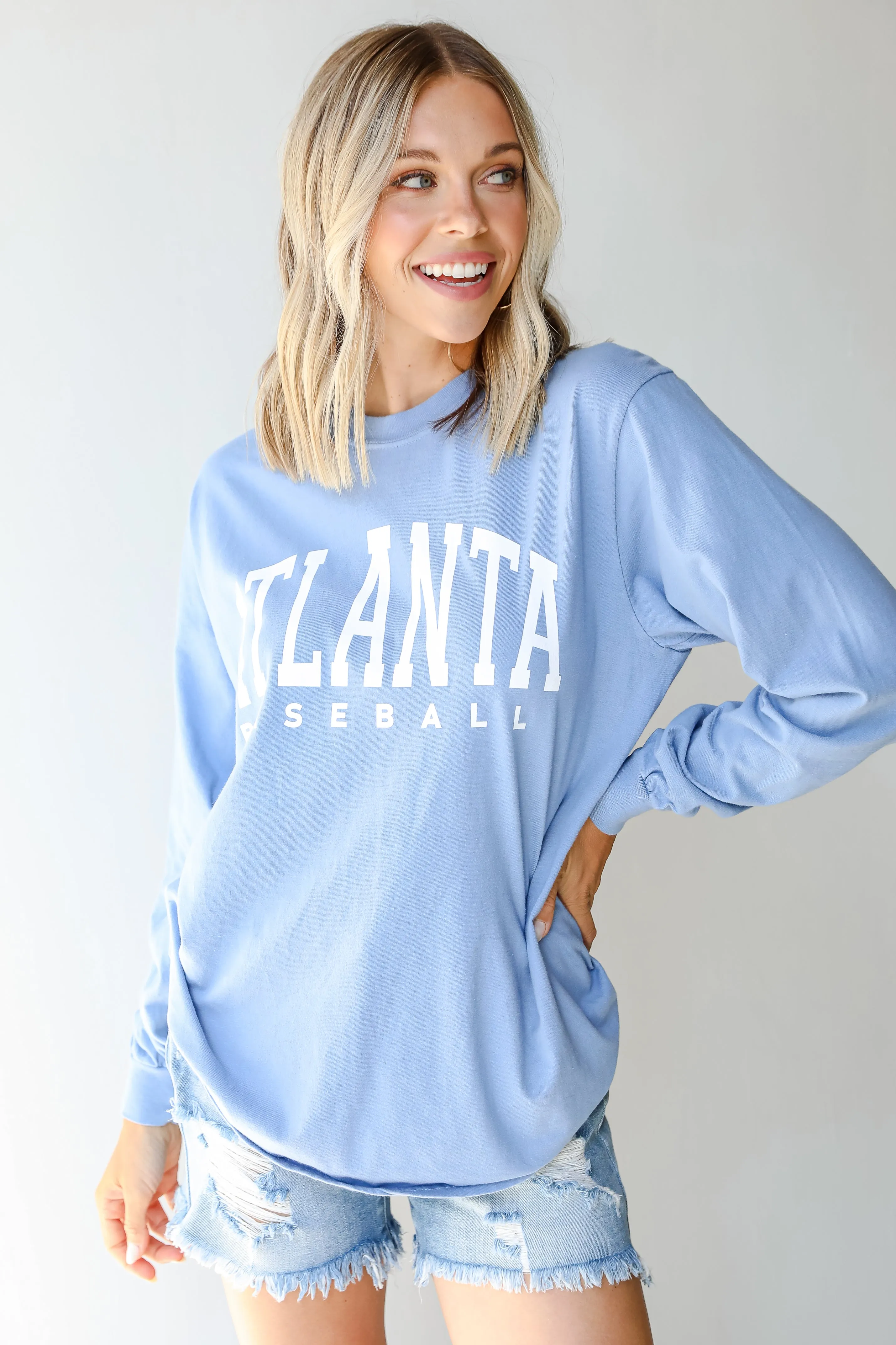 Light Blue Atlanta Baseball Long Sleeve Tee