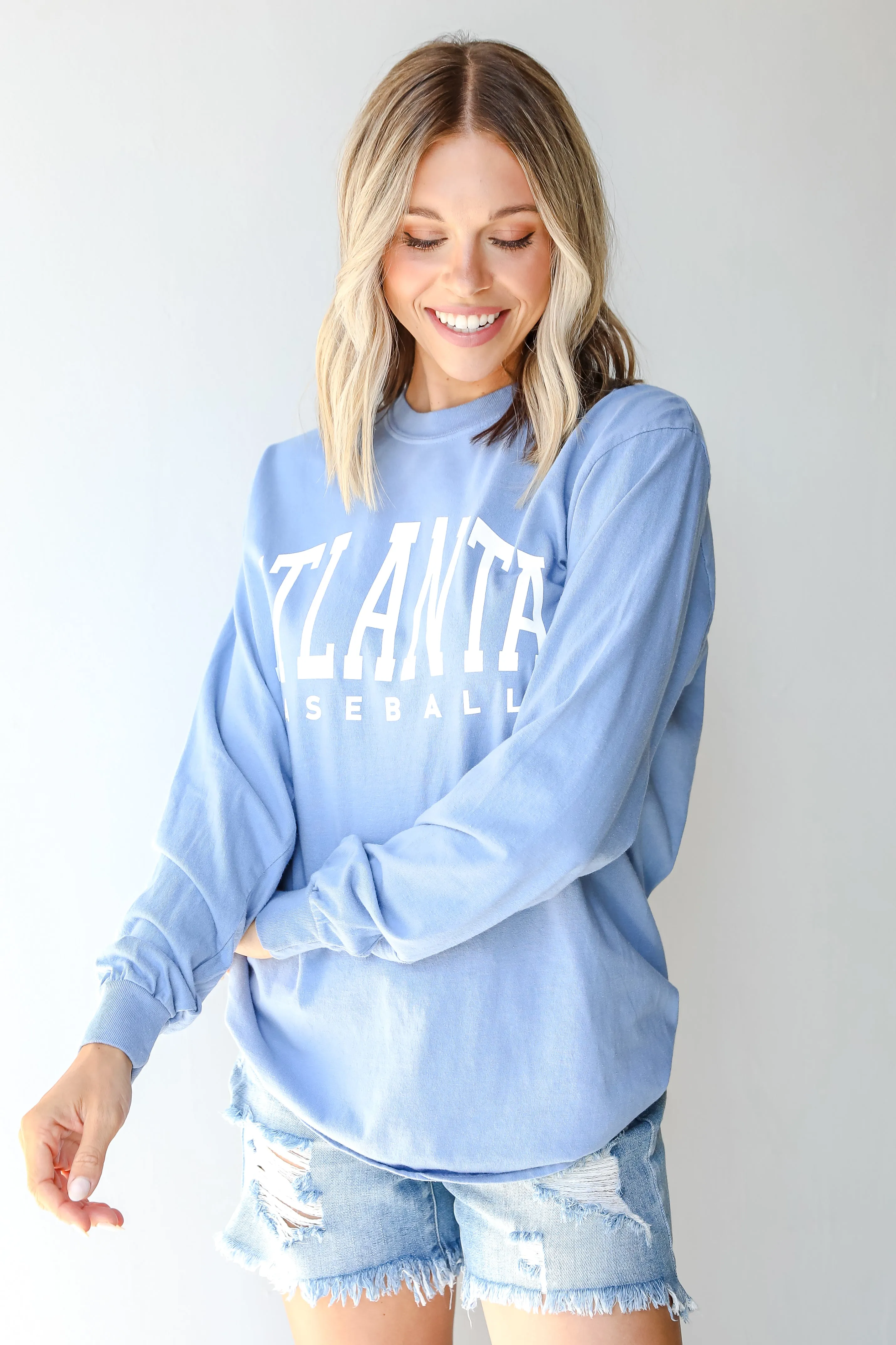 Light Blue Atlanta Baseball Long Sleeve Tee