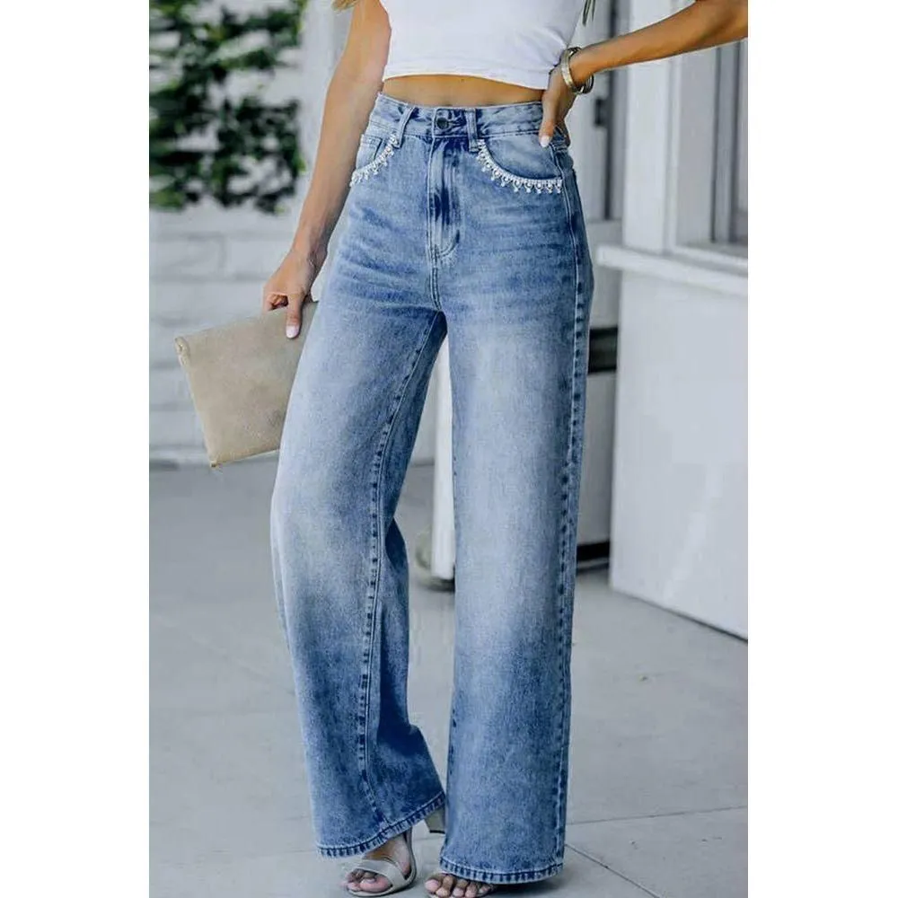 Light Blue Washed Wide Leg Jeans MN16