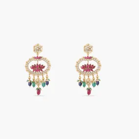 Lotus Bloom Heritage Jadau Silver Chandbali Earrings