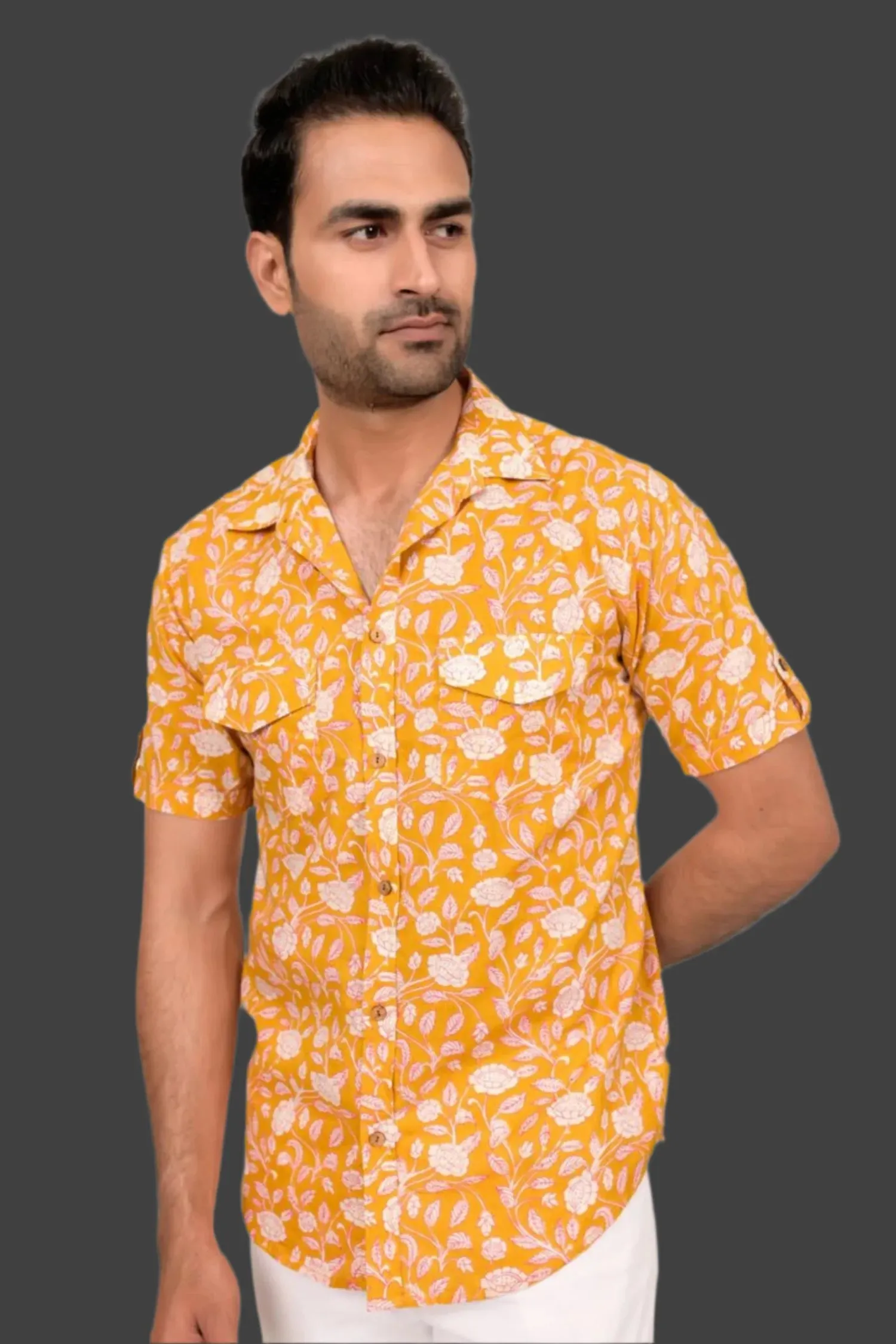 Mango Yellow Printed Half Sleeve Shirt