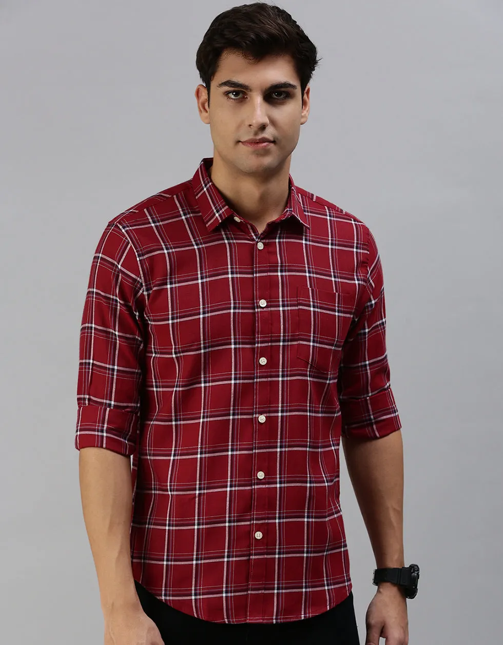 Maroon Checks Printed Shirt