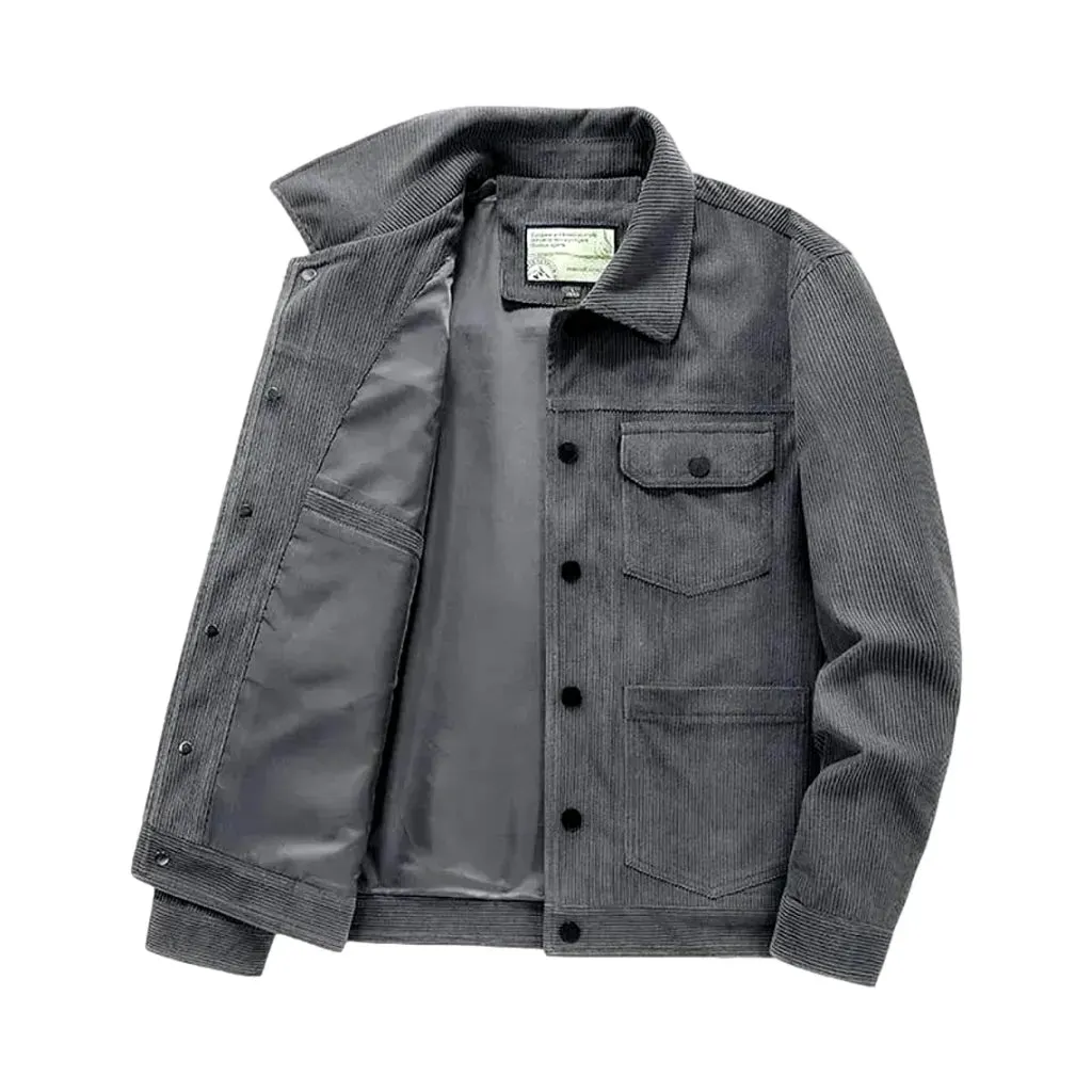 Medium length trendy casual men's corduroy jacket