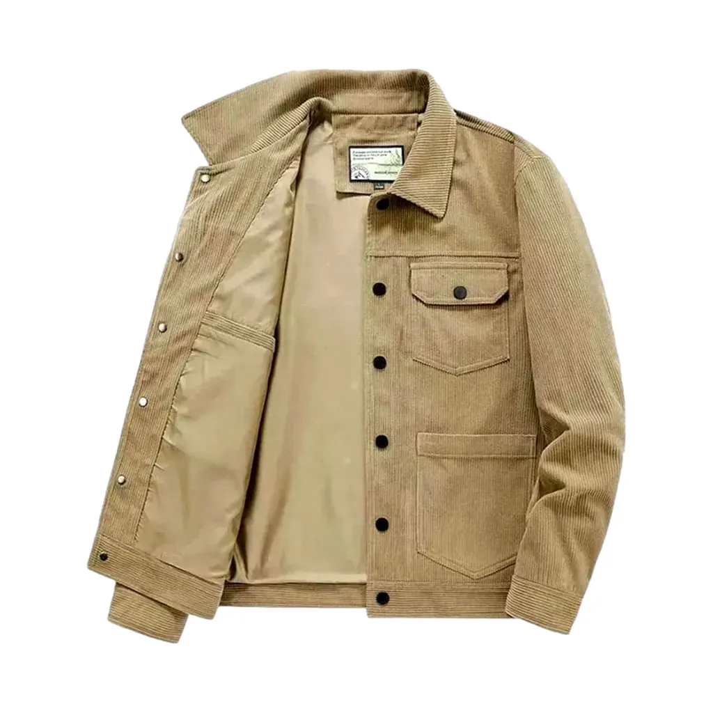 Medium length trendy casual men's corduroy jacket