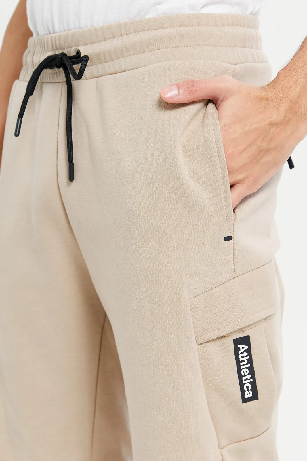 Men Beige Elasticated Waistband Active Shorts