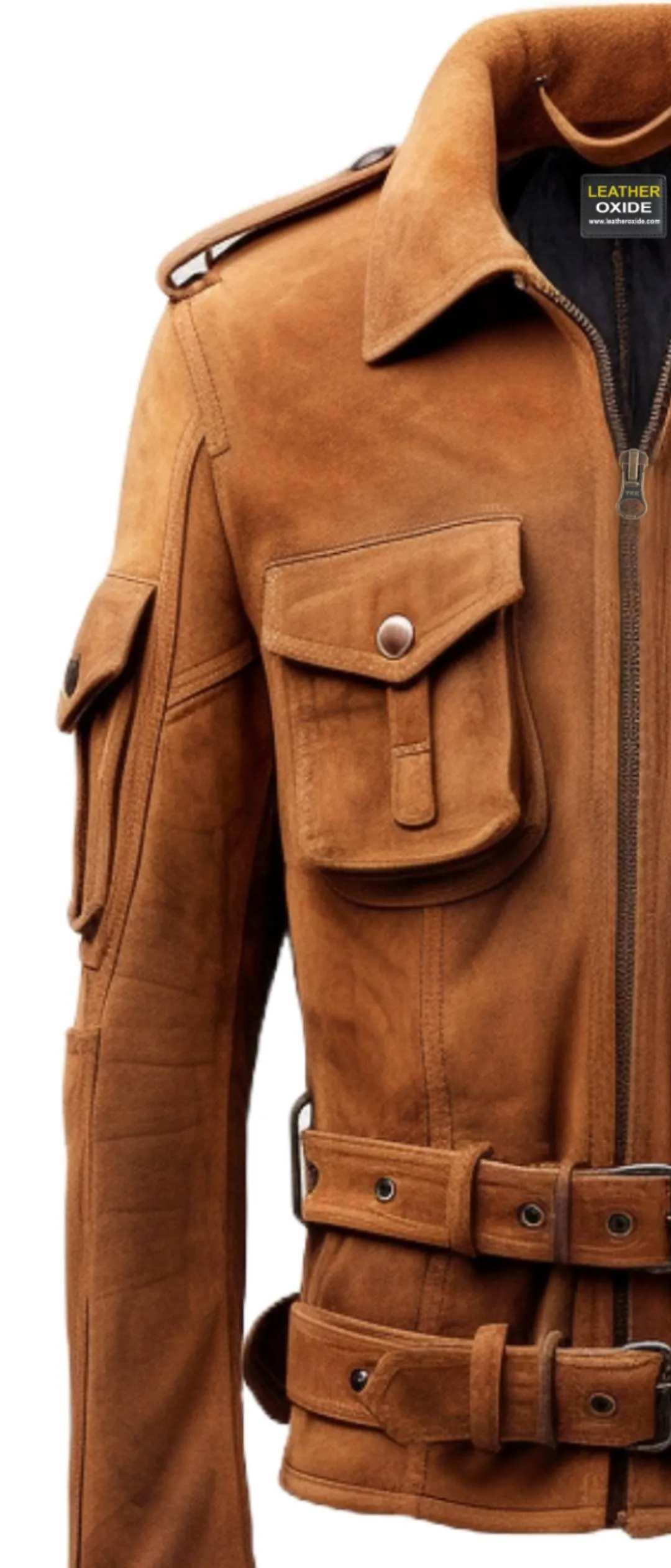 Men Military Style Suede Leather Jacket