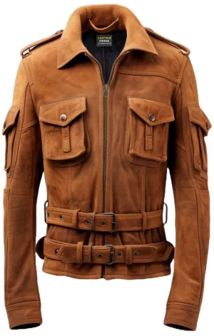 Men Military Style Suede Leather Jacket