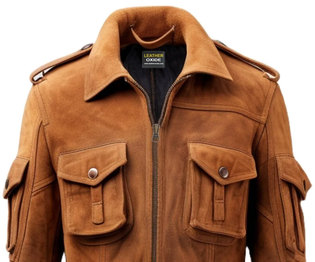 Men Military Style Suede Leather Jacket