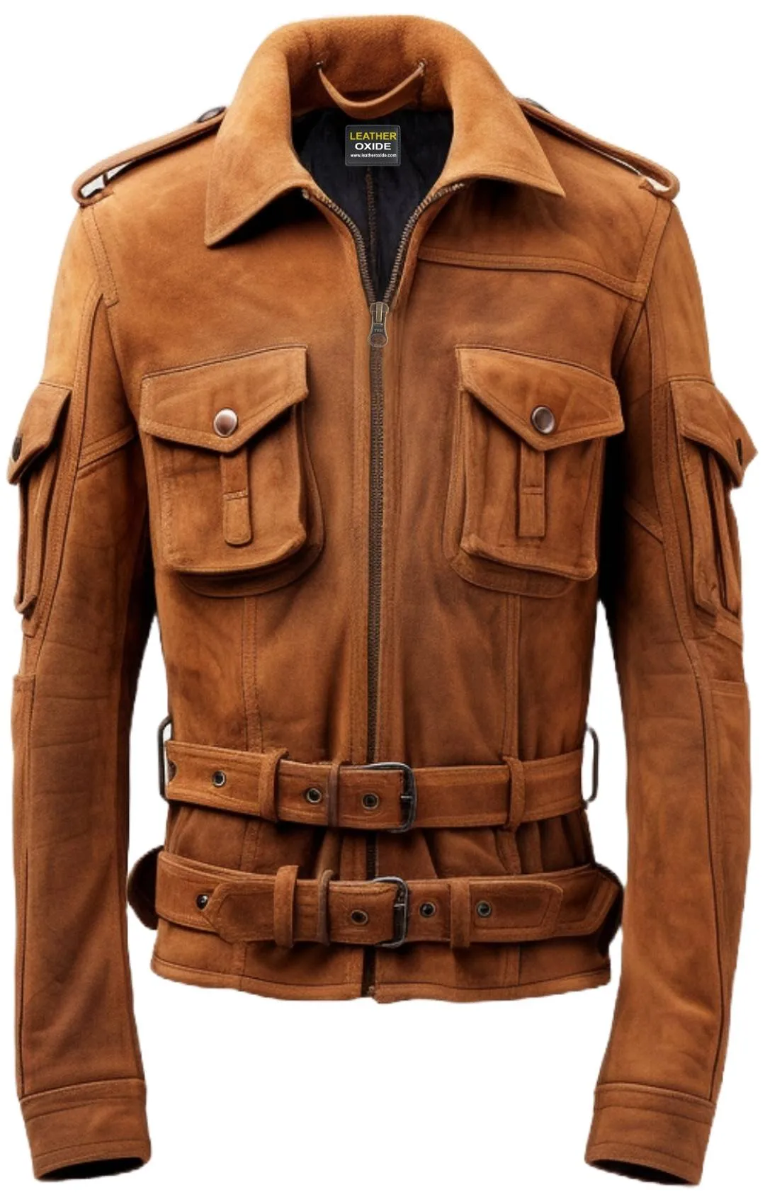 Men Military Style Suede Leather Jacket