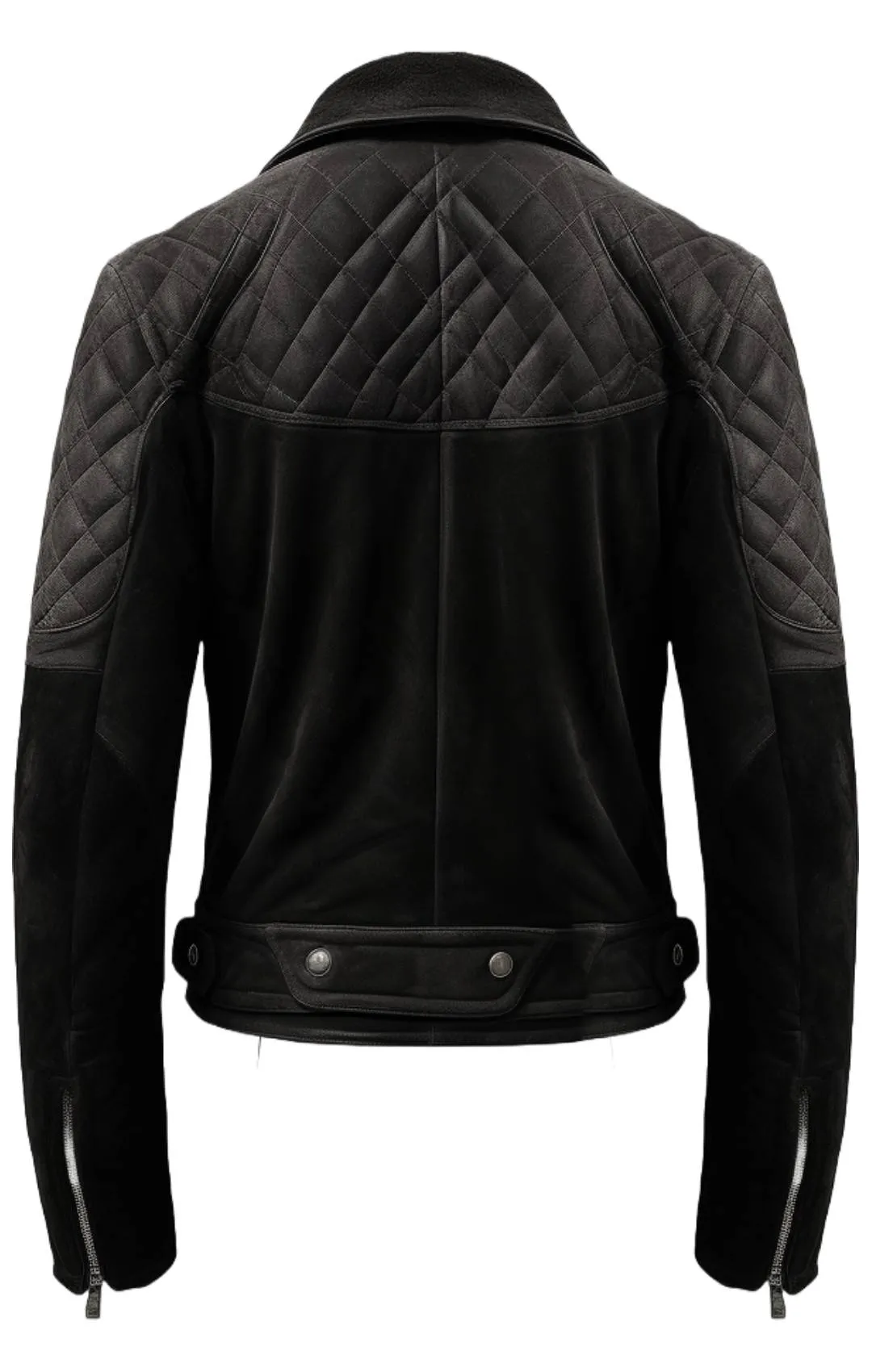 Men Quilted Biker Black Suede Leather Jacket